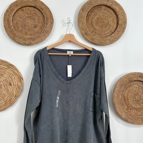 NEW Buckle BKE Blue Oversized Waffle Knit Thermal Long Sleeve Tee T-Shirt Small - Picture 3 of 6